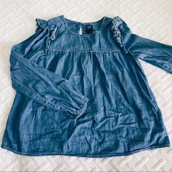 GAP Other - 🦋Gap Denim • Ruffle Denim Top Chambray Blue Girls Size XL EUC